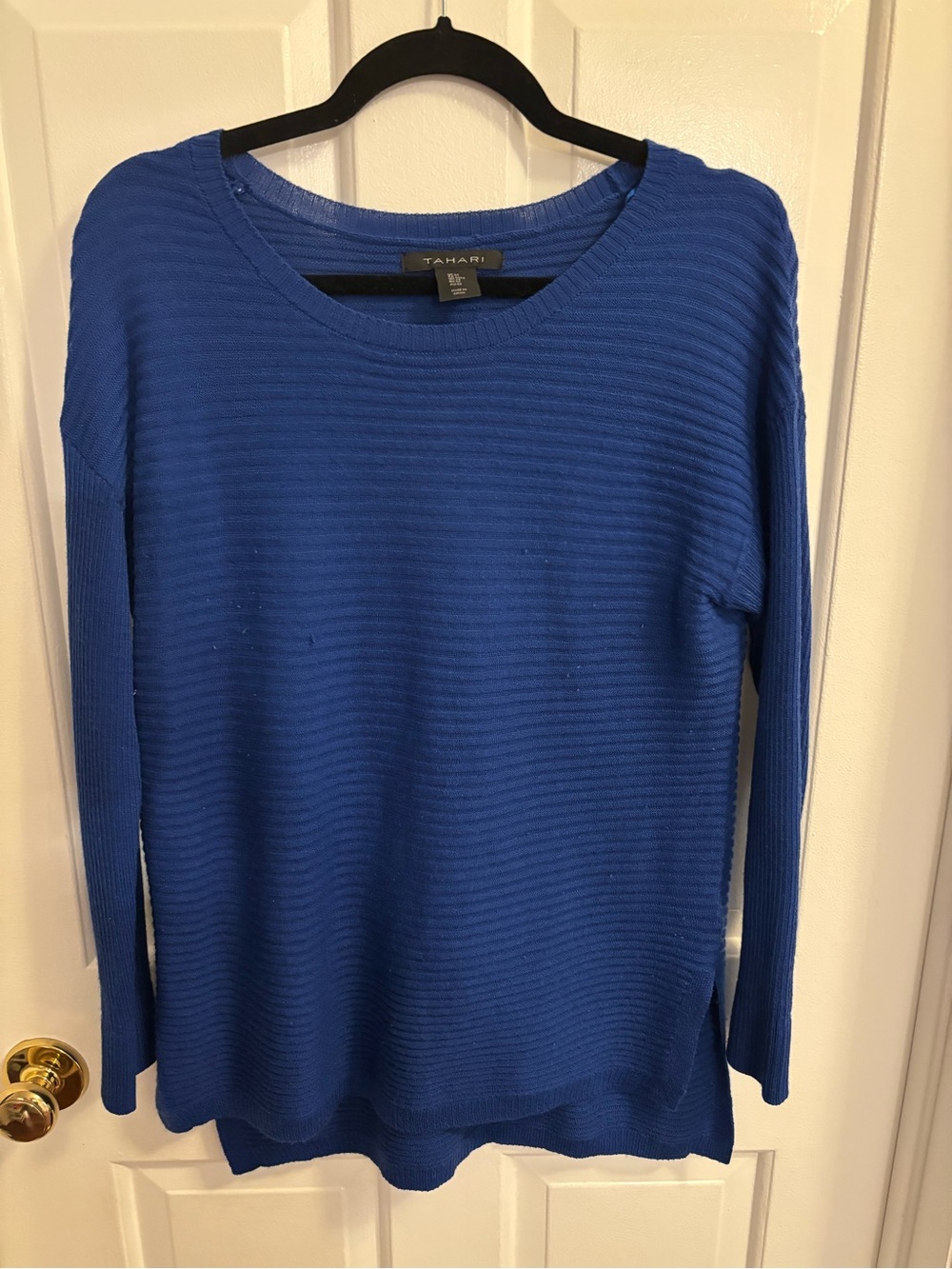 Tahari Royal Blue Ribbed Crewneck Sweater